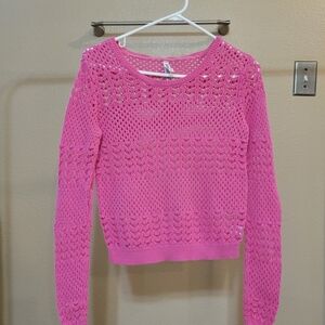 Aeropostale Women Pink Crochet Long Sleeve Top size medium